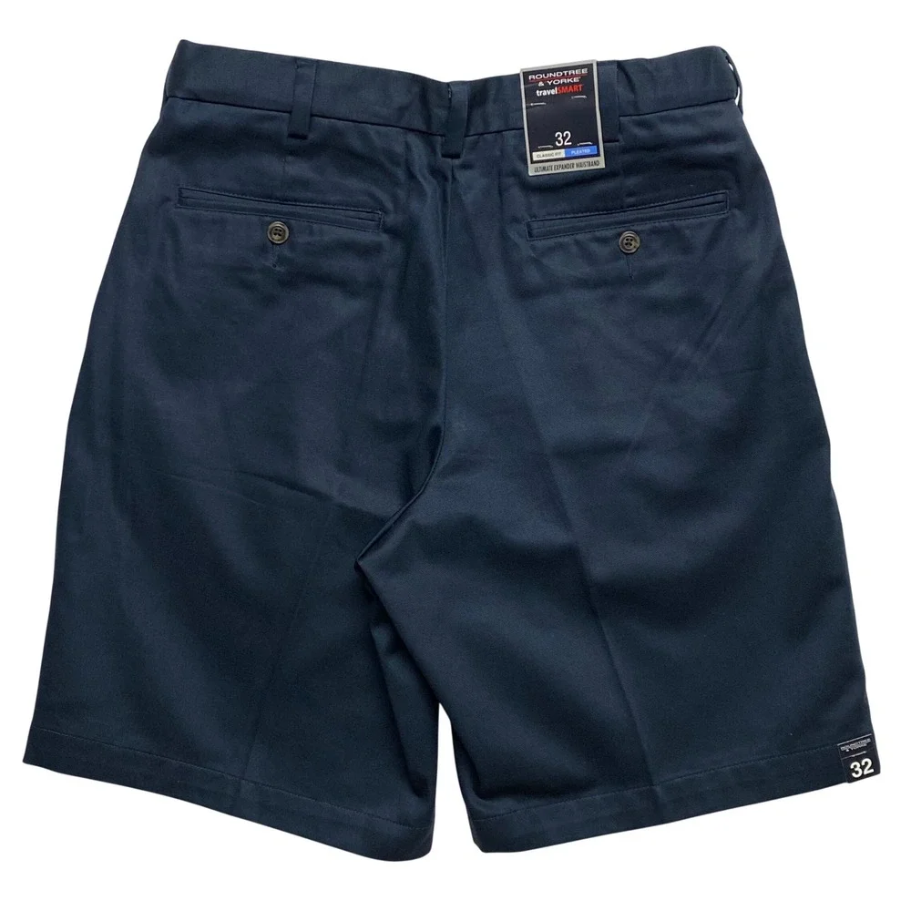 Roundtree & Yorke Travel Smart Mens‎ Pleated Shorts Expander Waistband 30 NWT
